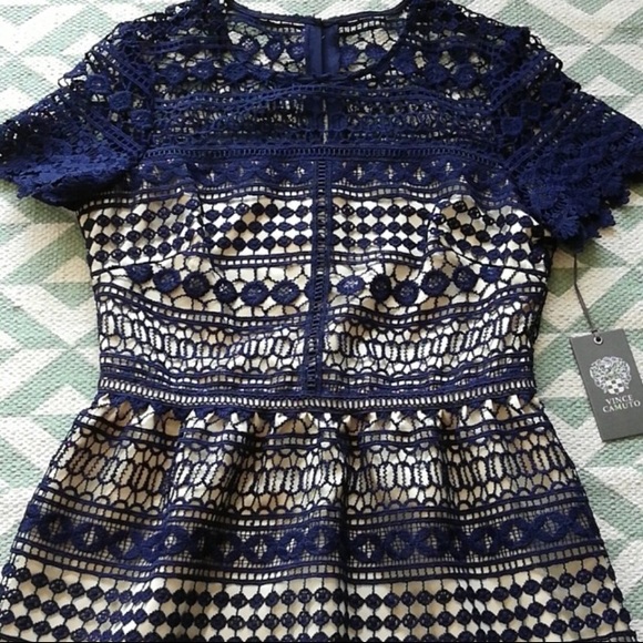 NWT Vince Camuto Navy Lace Dress - Picture 4 of 8